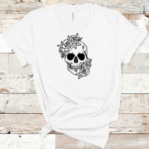Floral Skull Skeleton Halloween Tee Shirt